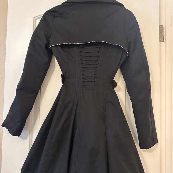 Betsey Johnson Black Button Leopard Detail Trench Coat XS - Picture 6 of 7